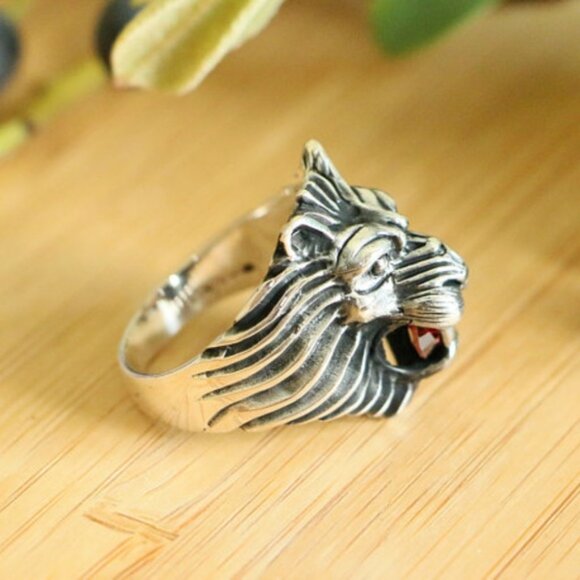 925SterlingSilver Lion Head Men'sRing cubic zircon - Picture 7 of 7